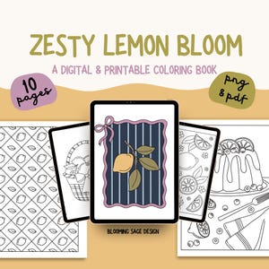 Zesty Lemon Bloom: A Digital Coloring Book | Adult and kid friendly Coloring Pages | Procreate & PDF | Instant Download Printable