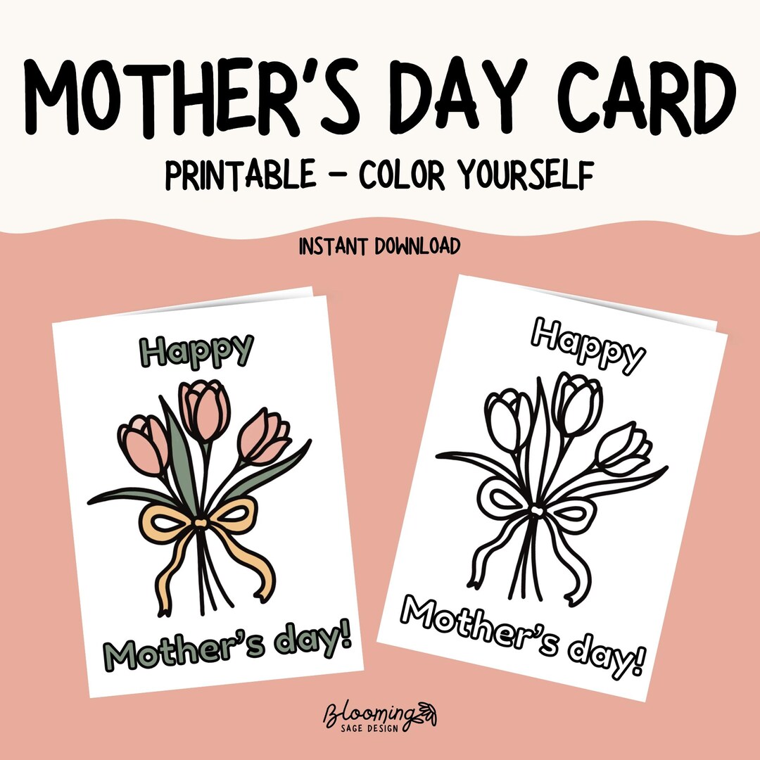 Mother's Day Tulip Card | Printable Coloring Greeting (digital Download ...