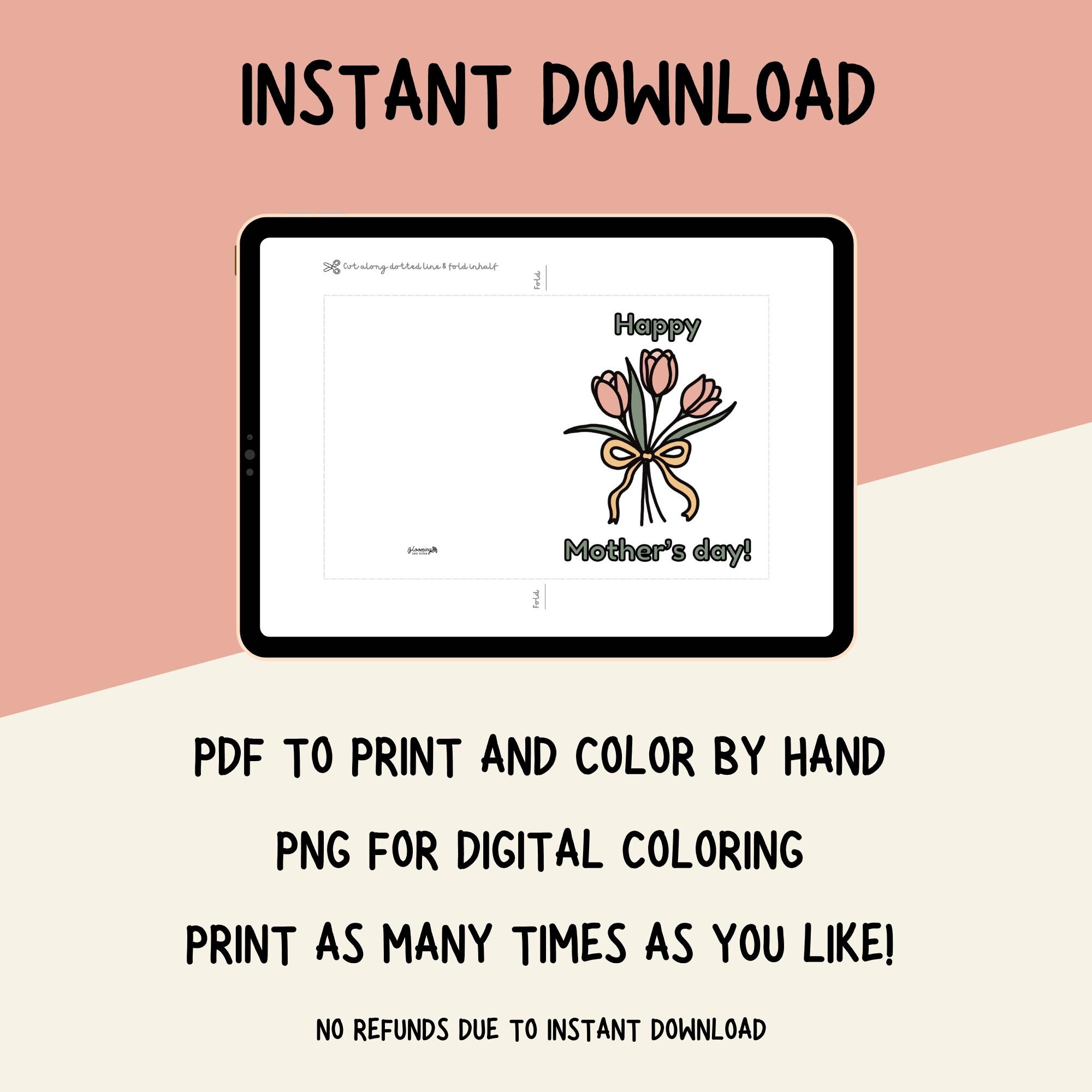 Mother's Day Tulip Card | Printable Coloring Greeting (digital Download ...