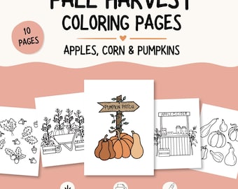 Harvest Coloring Pages | Fall Coloring Packet | Cozy Autumn Designs