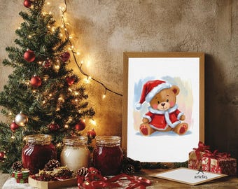 Christmas Teddy Bear Wall Art – Cozy Holiday Nursery Decor (Digital Download)