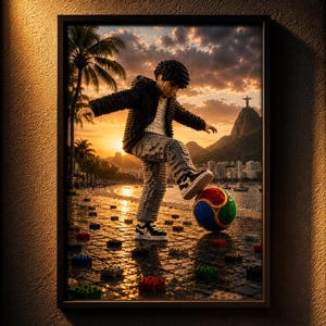 Toy Brick Street Skills Kid Rio de Janeiro Poster A2 – Trionda Football Print Digital Download