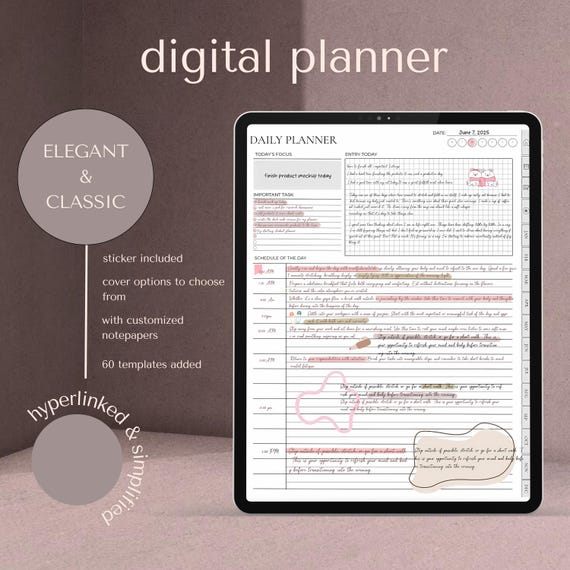 Elegant Digital Planner: Daily, Weekly, Monthly, Wellness Tracker (Undated PDF for iPad, GoodNotes, Notability)
