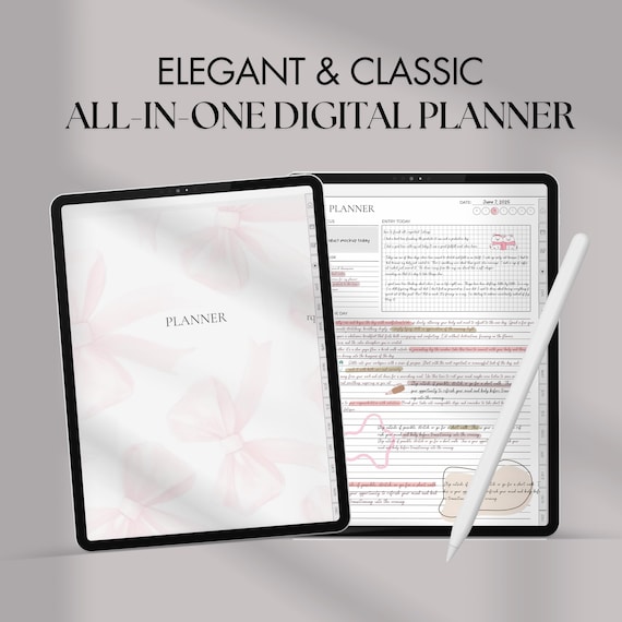 Elegant All-in-One Portrait Digital Planner | Undated PDF for GoodNotes, iPad, Notability | Daily, Weekly, Monthly + Wellness Tracker