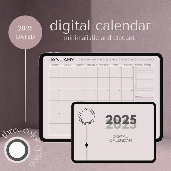 Clickable 2025 Digital Calendar – Dated Monthly Planner for iPad & Tablet | Compatible with Goodnotes, Notability and more