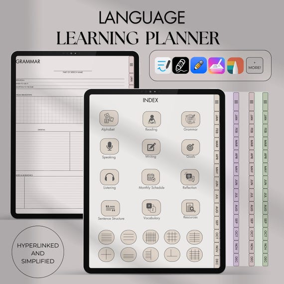 All-in-One Language Learning Digital Planner | Vocabulary, Grammar, Speaking, Writing & Study Templates for Any Language