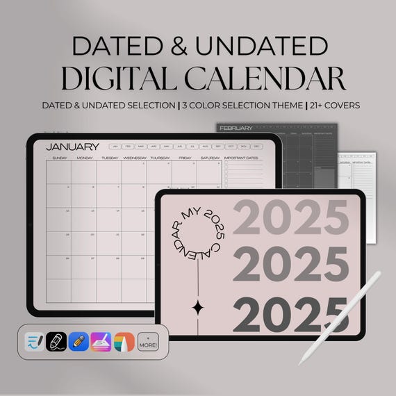2025 Digital Calendar Planner – Dated & Undated Versions, Clickable PDF for iPad and GoodNotes