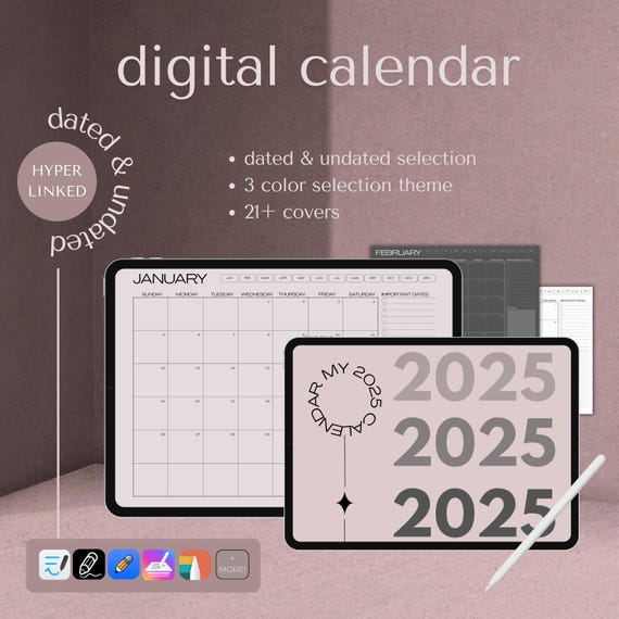 2025 Digital Calendar Planner – Dated & Undated Versions, Clickable PDF for iPad and GoodNotes