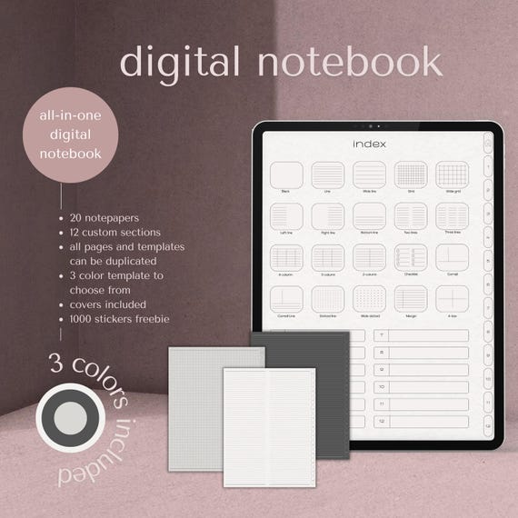 Digital Notebook for Goodnotes & Notability: Hyperlinked Paperlike Planner (20 Templates)