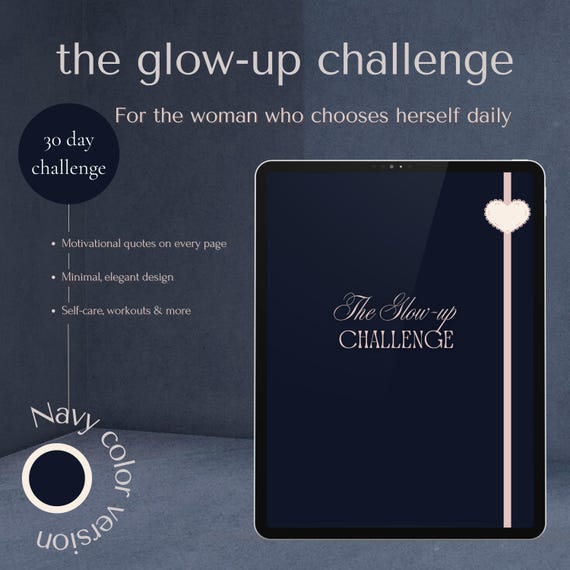 30-Day Glow Up Planner: Navy Self-Care Challenge (Digital Download)