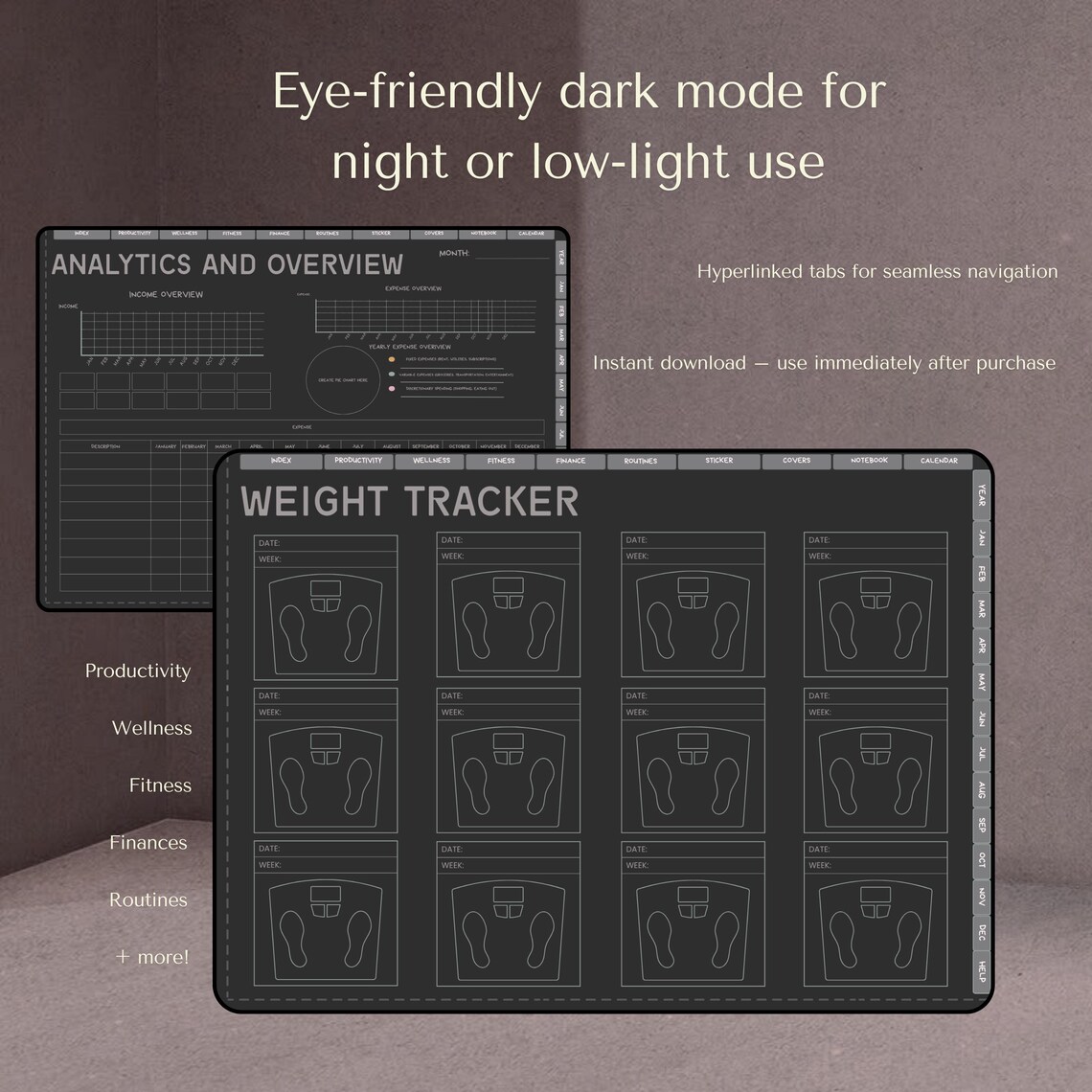 Dark Mode Digital Planner 2025: 1000+ Stickers & Templates (ipad ...