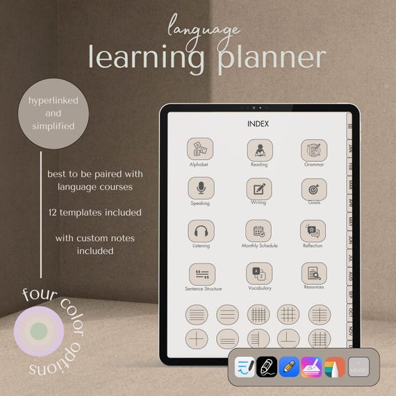 All-in-One Language Learning Digital Planner | Vocabulary, Grammar, Speaking, Writing & Study Templates for Any Language