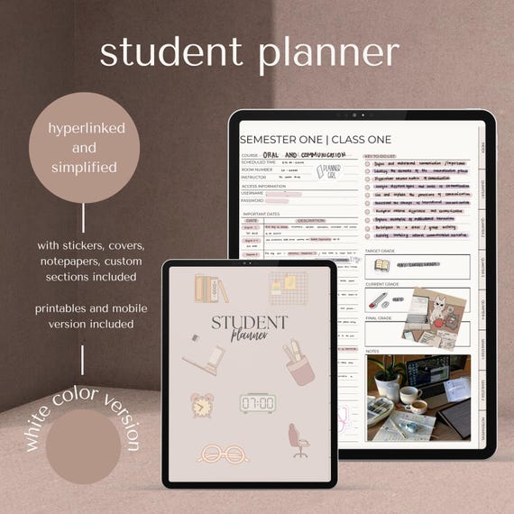 Minimalist Digital Student Planner Undated iPad Planner with Hyperlinked Tabs GoodNotes & Notability Compatible