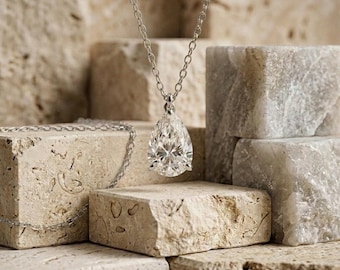 Colgante de diamante en forma de pera cultivado en laboratorio con certificación IGI, collar de lágrima de oro de 14 quilates