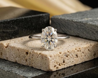 Oval Lab-Grown Diamond Engagement Ring | 14K White Gold Solitaire
