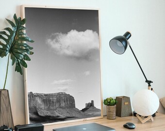Black & White Desert Monument Cloud Photo Wall Art, digitale download, afdrukbare kunst