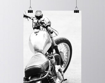 Zwart & wit klassieke vintage motorfiets fotomuur kunst, digitale download, afdrukbare kunst