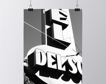 Black & White Retro Hotel Sign Graphic Urban Photo Wall Art, digitale download, afdrukbare kunst