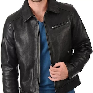 Leren herenjas Moto Black echt schapenvacht leren jack met volledige ritssluiting