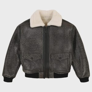 Men&#39;s B-3 Shearling Bomber Jacket Genuine Cowhide Leather Flight Jacket USA Aviator Style grey coat