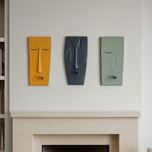 Minimalist Face Sculptures: Modern Abstract Wall Masks, Set of 3