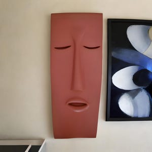 Terracotta Color Modern Wall Sculpture – Abstract Face Mask Art – Minimalist Handmade Home Decor Living Room Wall Art – Face Wall Sculpture
