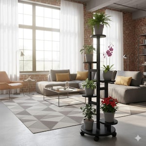 Black Pine Wood Plant Stand: Multi-Tier Scandinavian Shelf