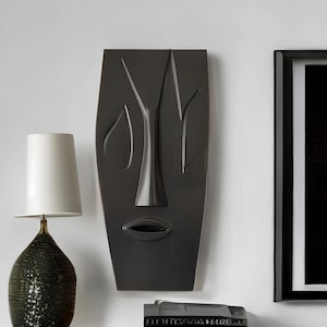 Anthracite Abstract Face Wall Sculpture: Modern Minimalist Home Decor