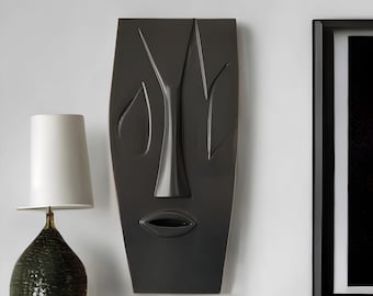 Anthracite Abstract Face Wall Sculpture: Modern Minimalist Home Decor
