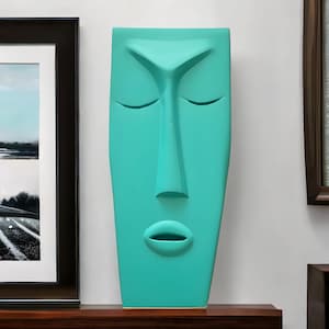 Mint Green Face Wall Sculpture: Abstract Mask, Modern Home Decor