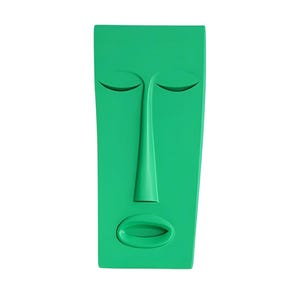Emerald Green Minimalist Face Sculpture | Abstract Wall Mask | Handmade Modern Wall Art