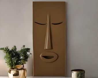 Pebble Color Minimalist Face Sculpture: Modern Abstract Wall Art