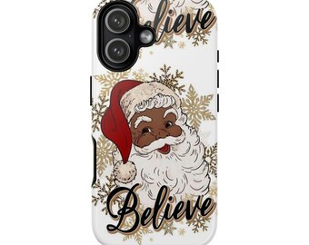 Black Santa Claus Believe Phone Case | Tough Case, Christmas Snowflakes| iPhone