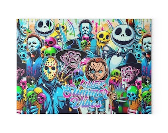 Horror Movie Icons Glass Cutting Board - Halloween Kitchen Decor