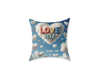 Almohada de corazón de nube "Love Is in the Air" / Almohada cuadrada de lona de poliéster