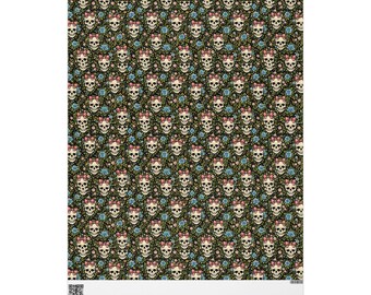 Floral Skull Pattern Wrapping Paper | Day of the Dead Sugar Skull Gift Wrap