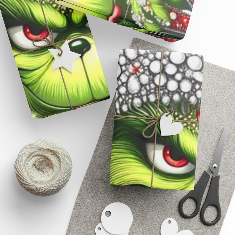 Grinch Christmas Wrapping Paper, Festive Gift Wrap, Holiday Party Decor, image 4