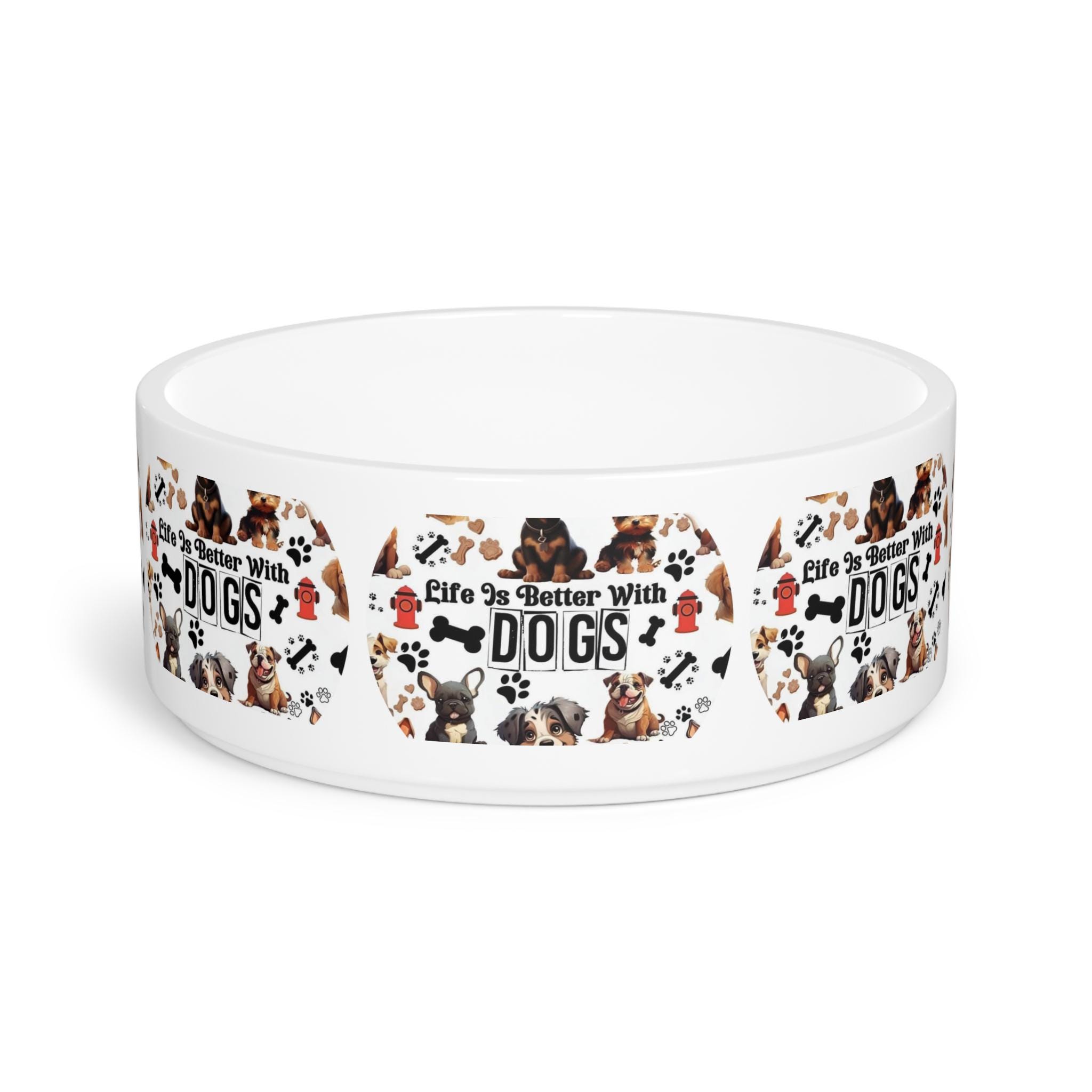 Life Is Better With Dogs Pet Bowl Dog Pattern Ceramic Bowl