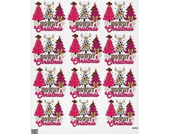 Howdy Cowboy Christmas Trees wrapping paper | Pink Leopard Holiday Wrap