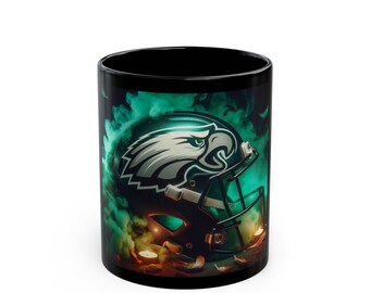 Eagles Helmet Flames Mug | Black Ceramic Coffee Cup