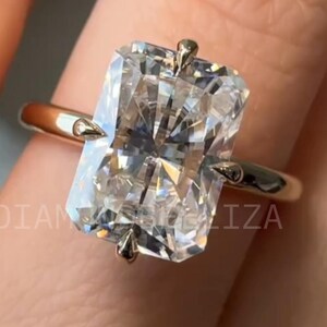 4.20 CT Radiant Cut Moissanite Engagement Ring, 14K/18K Solid Yellow Gold, Hidden Halo Solitaire Promise Ring, 4-Prong Ring, Gift for Women
