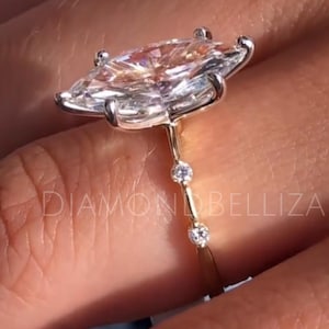 4 CT Marquise Cut Moissanite Engagement Ring, 14K/18K Solid Gold, Marquise Solitaire Ring, 6 Prong Hidden Halo Ring Anniversary Wedding Gift