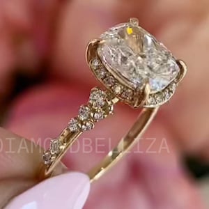 3 CT Elongated Cushion Cut Moissanite Engagement Ring, 14K/18K Solid Gold, Hidden Halo Solitaire Ring, Anniversary Wedding Gift for Women