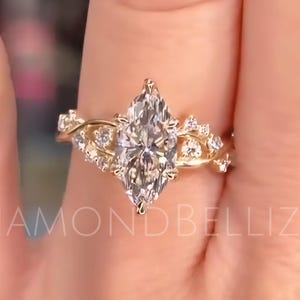 3 CT Marquise Cut Moissanite Engagement Ring, 14K/18K Solid Gold, Marquise Solitaire Ring, 6 Prong Hidden Halo, Anniversary Wedding Gift