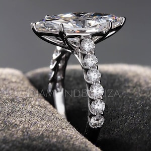 4 CT Marquise Cut Moissanite Engagement Ring, 14K/18K Solid Gold, 6 Prong With Round Hidden Halo Ring, Elongated Marquise, Wedding Ring Gift