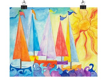 Sailboat Art Print Matte Horizontal Poster | Nautical Wall Decor