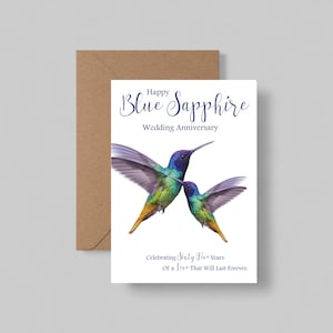 Tarjeta de aniversario de zafiro azul - Colibrí: 65.º aniversario de bodas, especial para mamá y papá