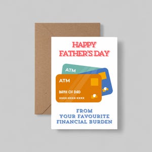 Divertente biglietto per la festa del papà - Bank of Dad Financial Burden - Biglietto d'auguri 5x7 con busta riciclata