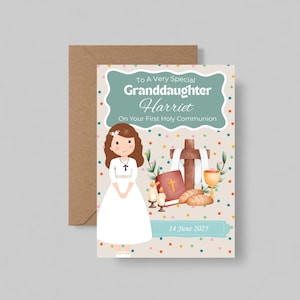 Personalised First Holy Communion Card - Custom Name, Date, & Relationship - Elegant Design