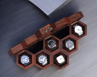 Honeycomb Wooden Watch Box: Indian Rosewood Jewelry Display Case